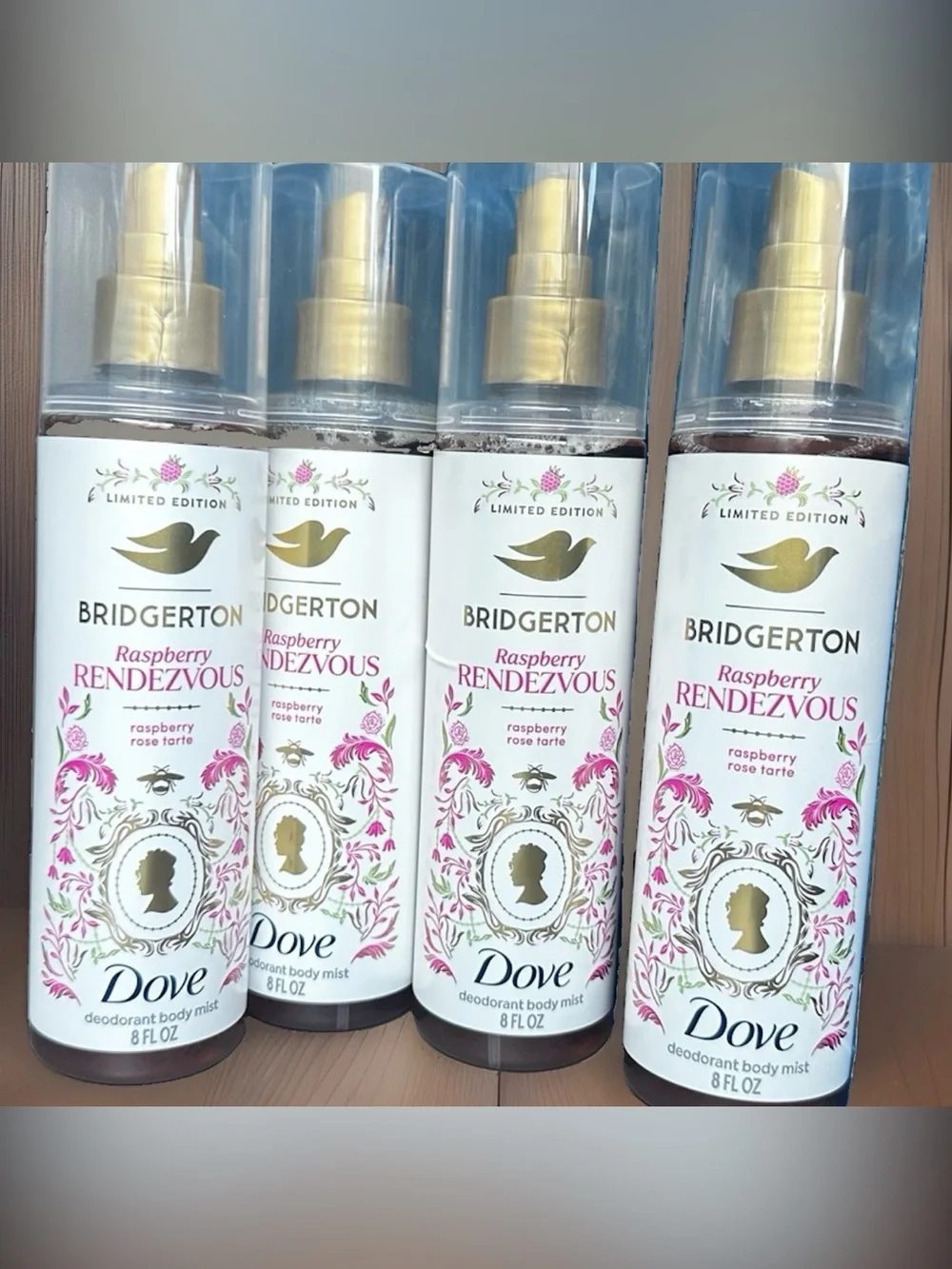 Dove Bridgerton Raspberry Rendezvous Body Mist - Pink & Gold lot/4